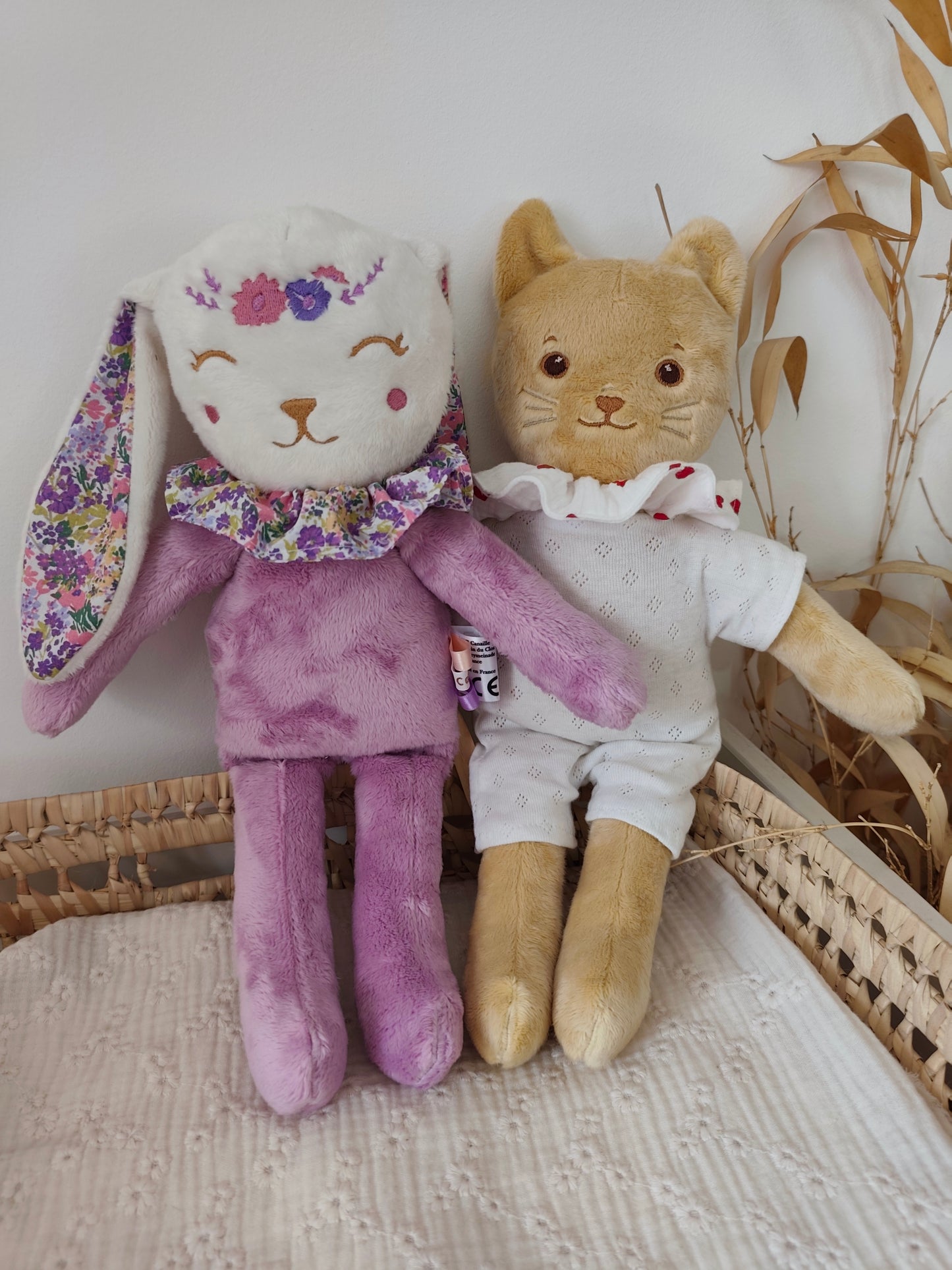 Peluche poupée lapin FLEURI VIOLET 45 cm