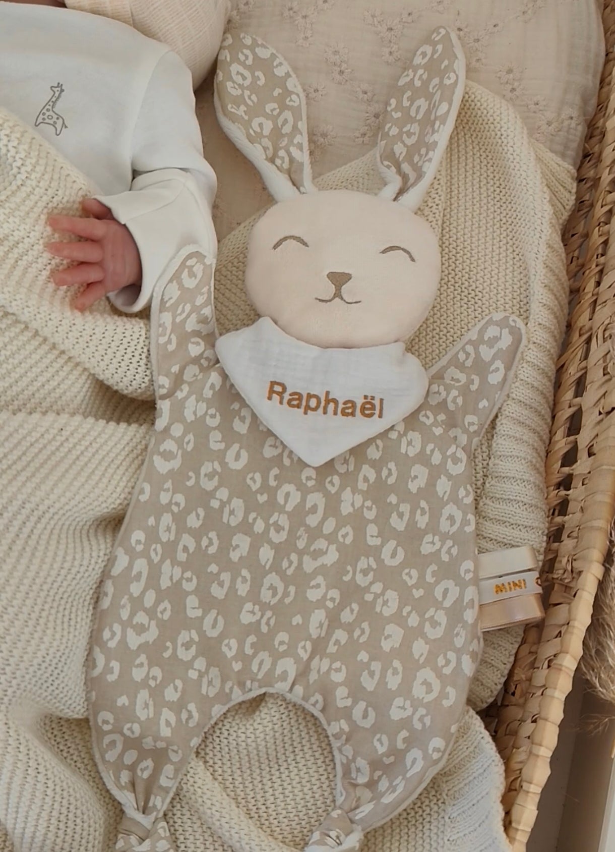 Grand doudou lapin LEOPARD beige