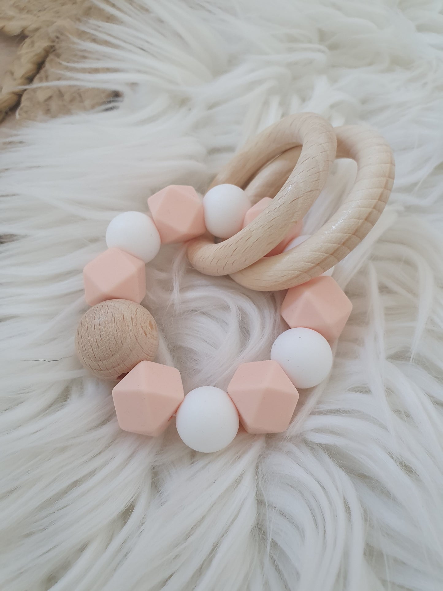 Anneau de dentition rose PECHE et blanc