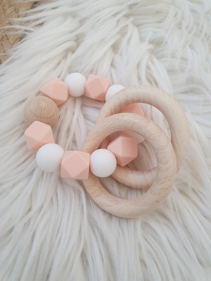 Anneau de dentition rose PECHE et blanc
