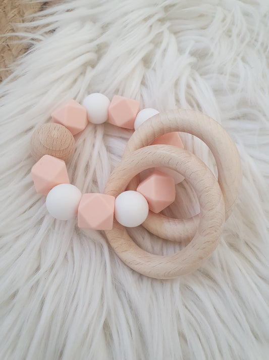 Anneau de dentition rose PECHE et blanc
