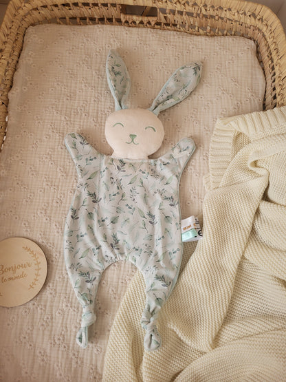Grand doudou lapin FEUILLAGE MINT