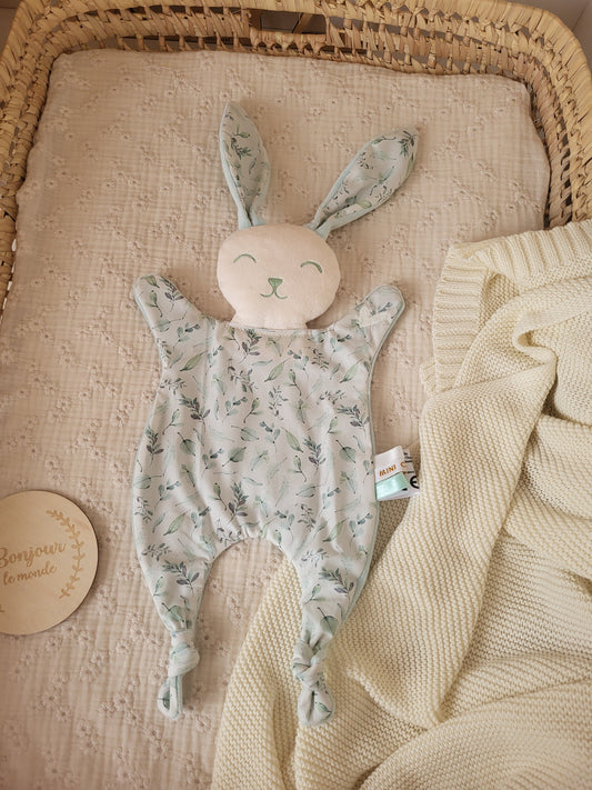 Grand doudou lapin FEUILLAGE MINT