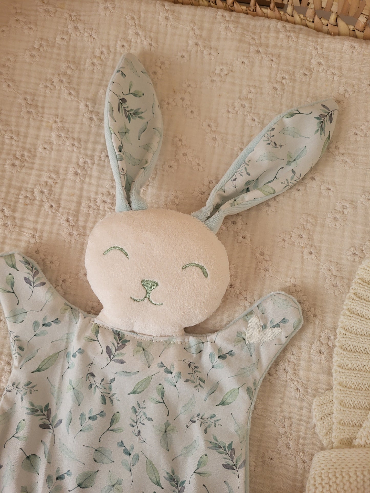 Grand doudou lapin FEUILLAGE MINT