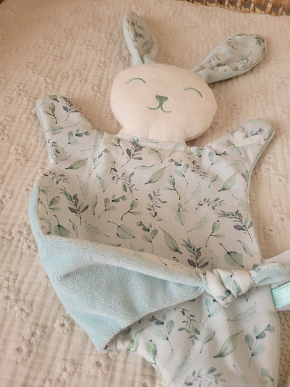 Grand doudou lapin FEUILLAGE MINT
