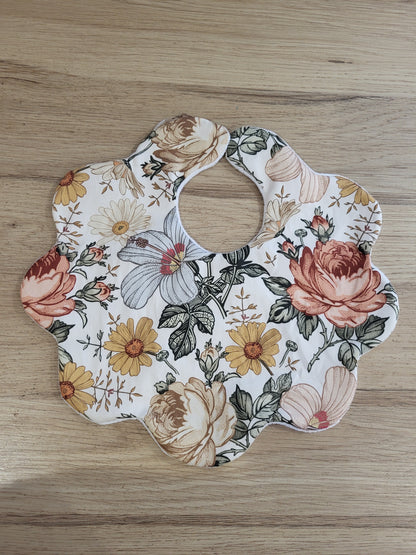 Bavoir FLEURS fleuri rétro 0/6 mois