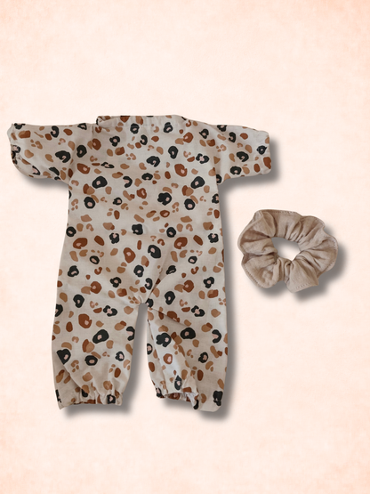Tenue COMBINAISON léopard +collerette pour poupée peluche 45 cm
