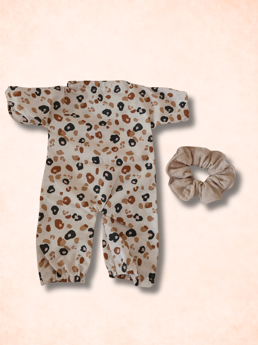 Tenue COMBINAISON léopard +collerette pour poupée peluche 45 cm