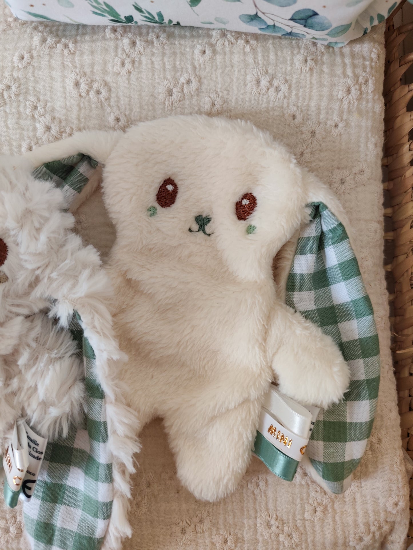 Doudou plat KAWAII vichy vert eucalyptus