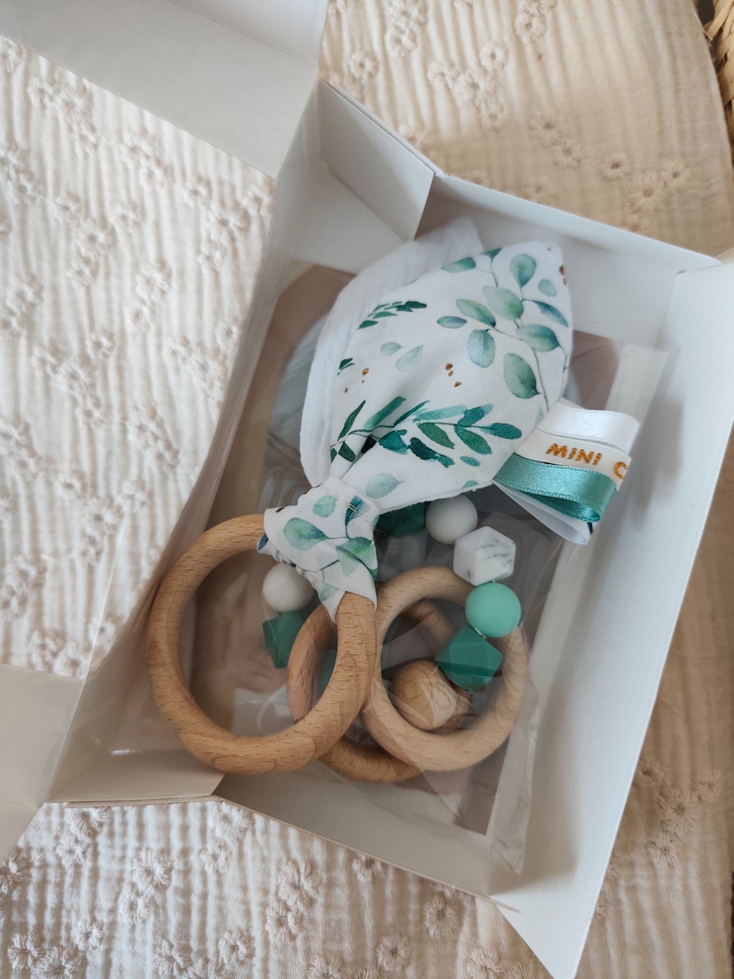 Coffret Anneau de dentition + hochet EUCALYPTUS