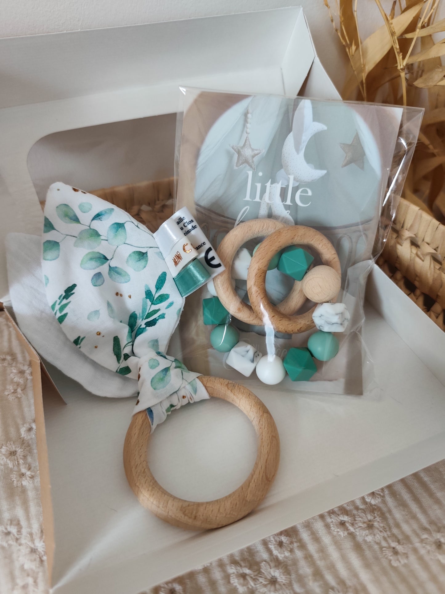 Coffret Anneau de dentition + hochet EUCALYPTUS