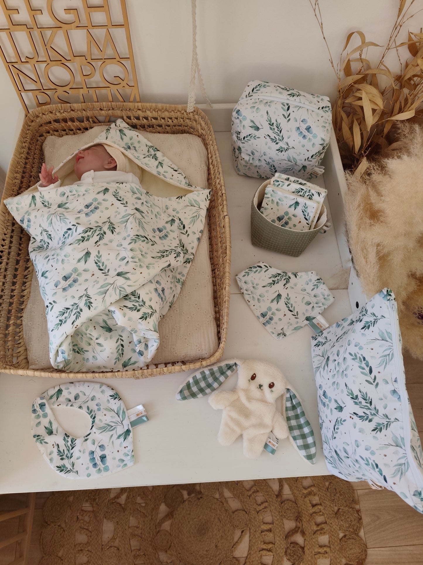 Doudou plat KAWAII vichy vert eucalyptus