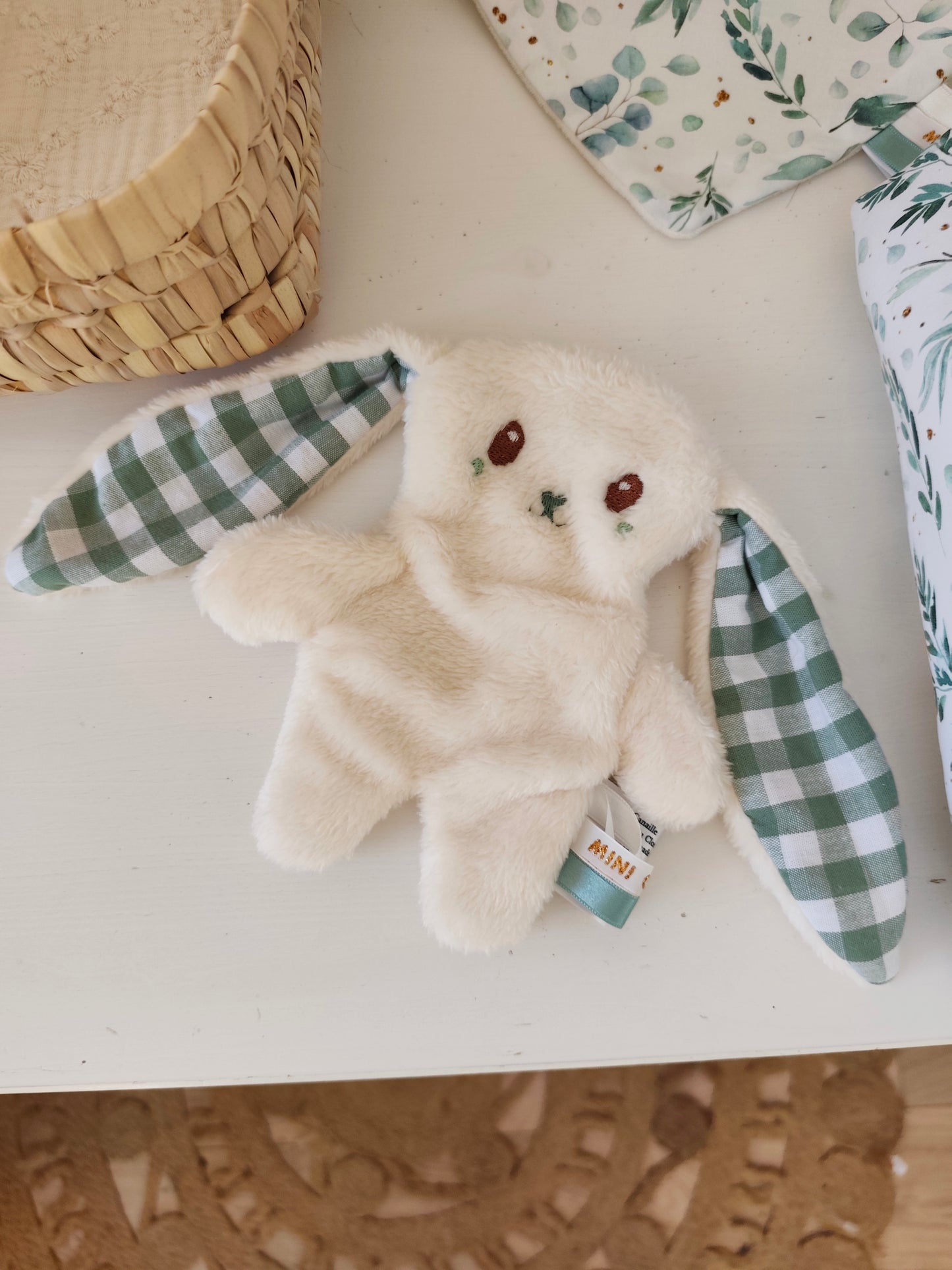 Doudou plat KAWAII vichy vert eucalyptus