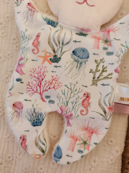 Mini doudou lapin MER rose