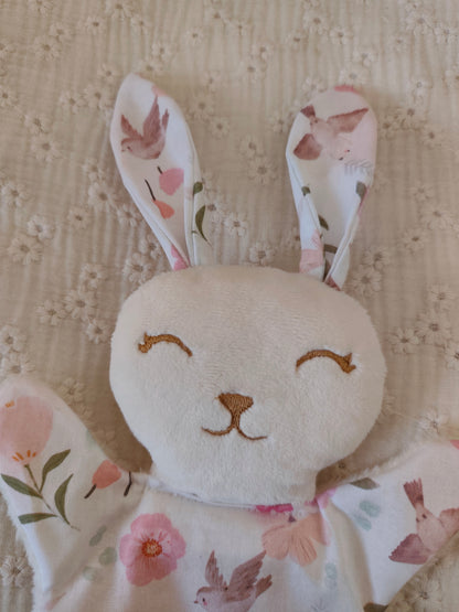 Mini doudou lapin BIRDY rose et vert
