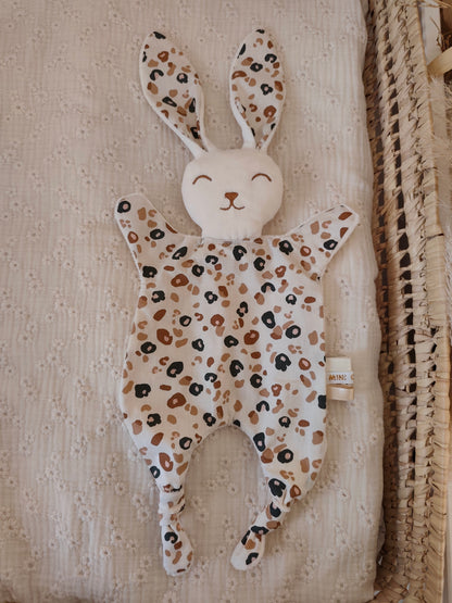 Grand doudou lapin LEOPARD marron