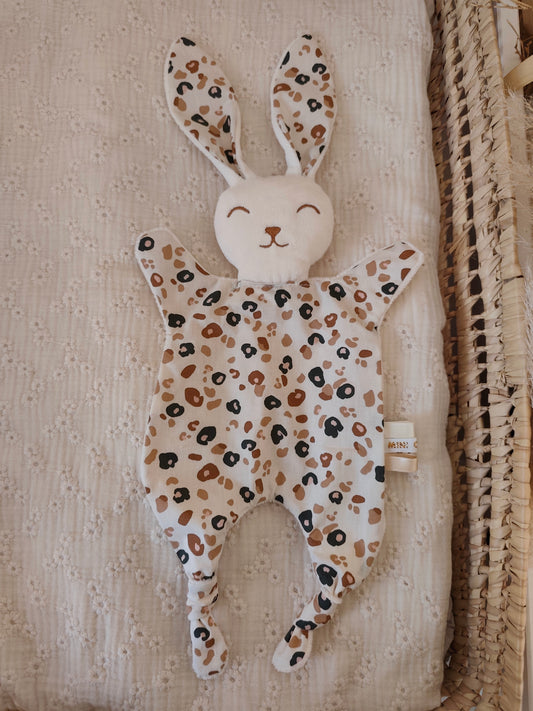 Grand doudou lapin LEOPARD marron