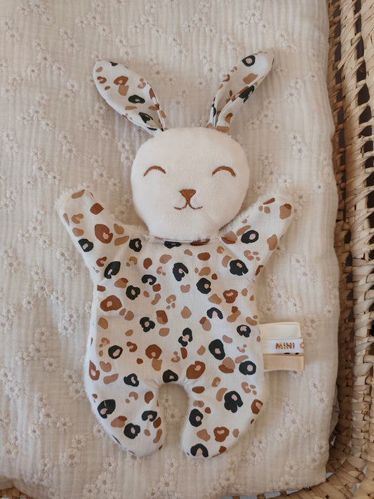 Mini doudou lapin LEOPARD marron