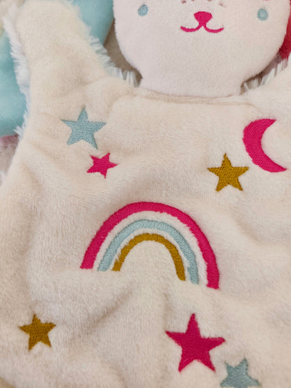 Doudou lapin ARC EN CIEL BRODE rose