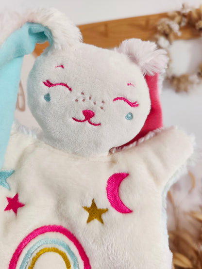 Doudou lapin ARC EN CIEL BRODE rose