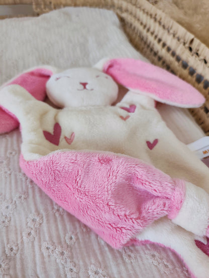 Doudou lapin COEURS BRODES