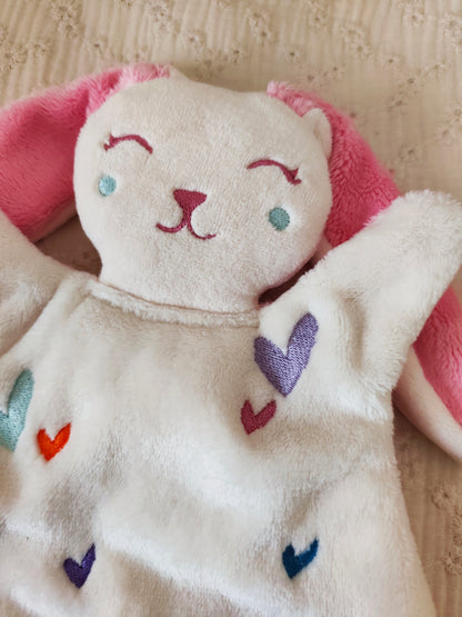 Doudou lapin COEURS BRODES colorful