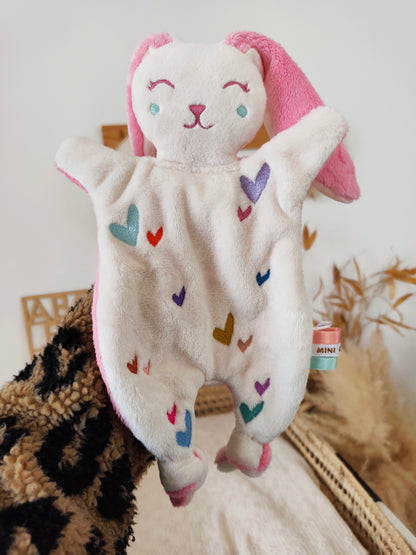 Doudou lapin COEURS BRODES colorful