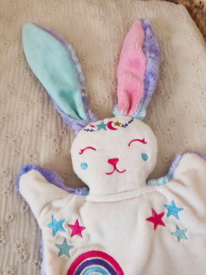 Doudou lapin ARC EN CIEL BRODE rose et violet