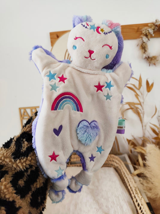 Doudou lapin ARC EN CIEL BRODE rose et violet