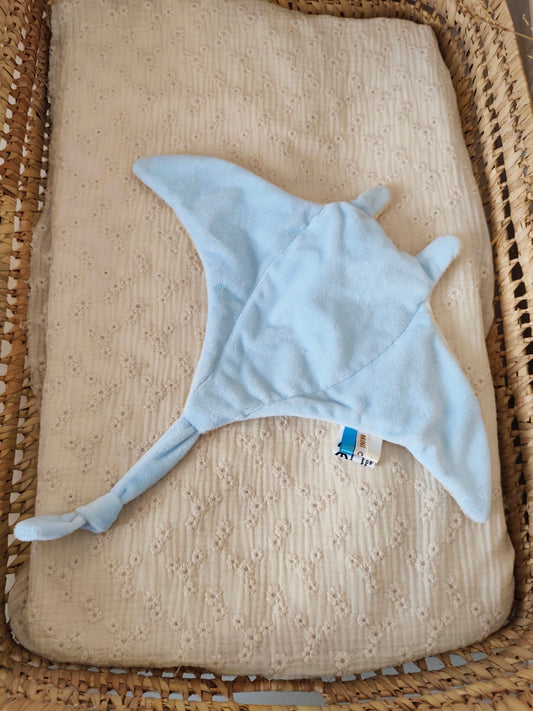 Doudou raie manta bleu uni minky