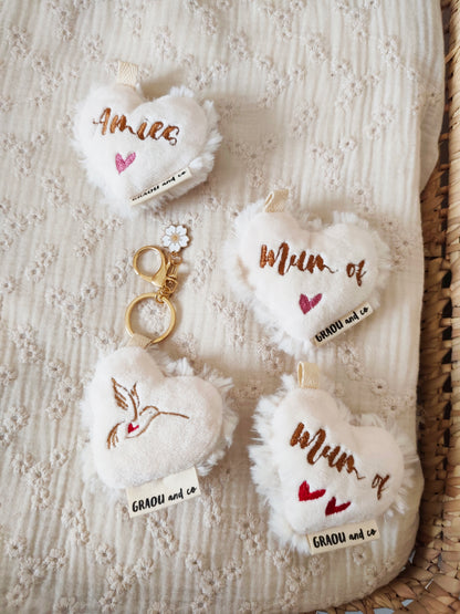 Porte clés COEURS fourrure (plusieurs modèles au choix)