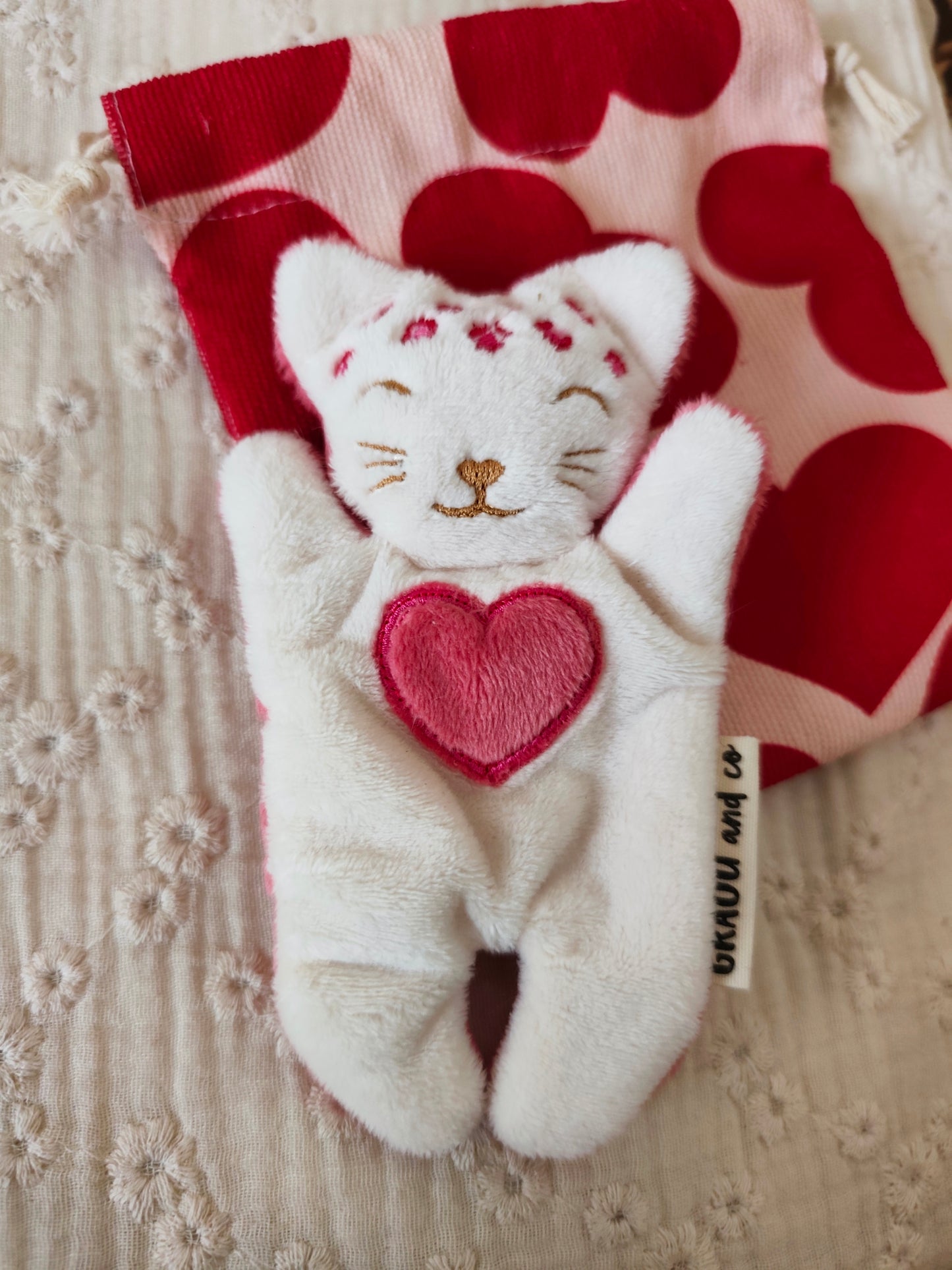 Doudou RECONFORT mini léopard coeur rose