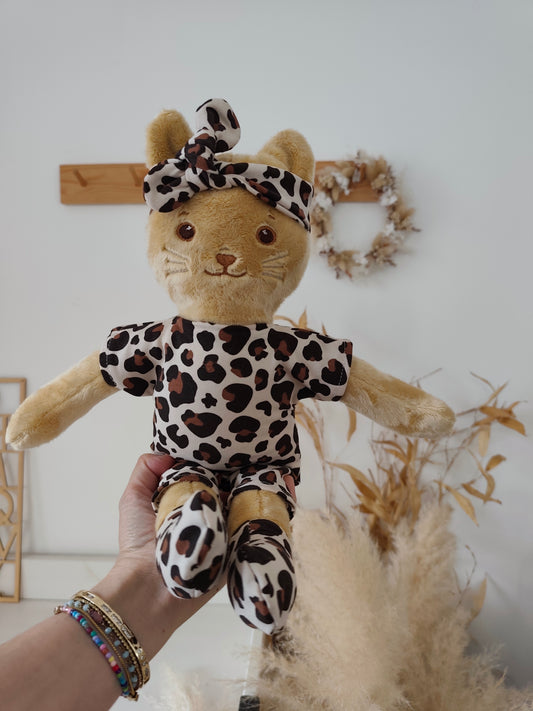 Tenue COMBINAISON léopard jersey pour poupée peluche 45 cm
