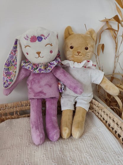 Peluche poupée lapin FLEURI VIOLET 45 cm