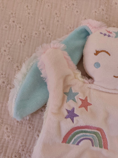 Doudou lapin ARC EN CIEL BRODE pastel