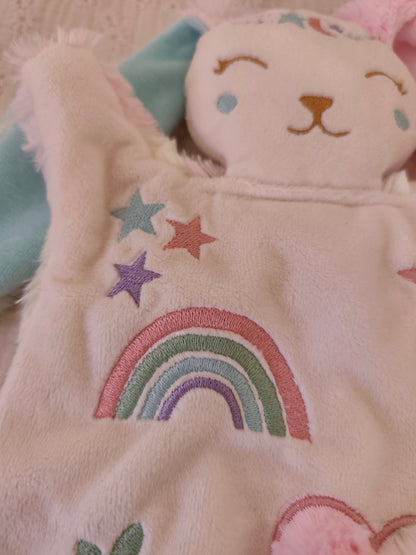 Doudou lapin ARC EN CIEL BRODE pastel