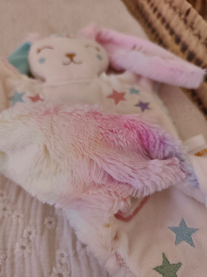 Doudou lapin ARC EN CIEL BRODE pastel