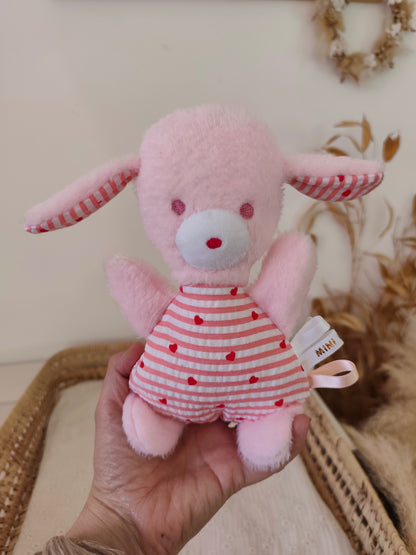 Doudou peluche RAYURE ROSE petits coeurs rouges