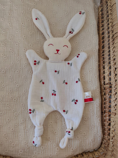 Grand doudou lapin CERISES rouges