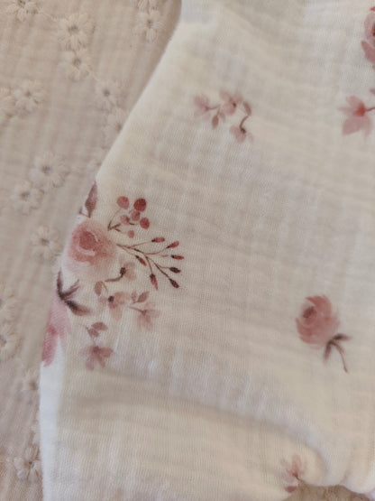 Grand doudou lapin FLEURI vieux rose