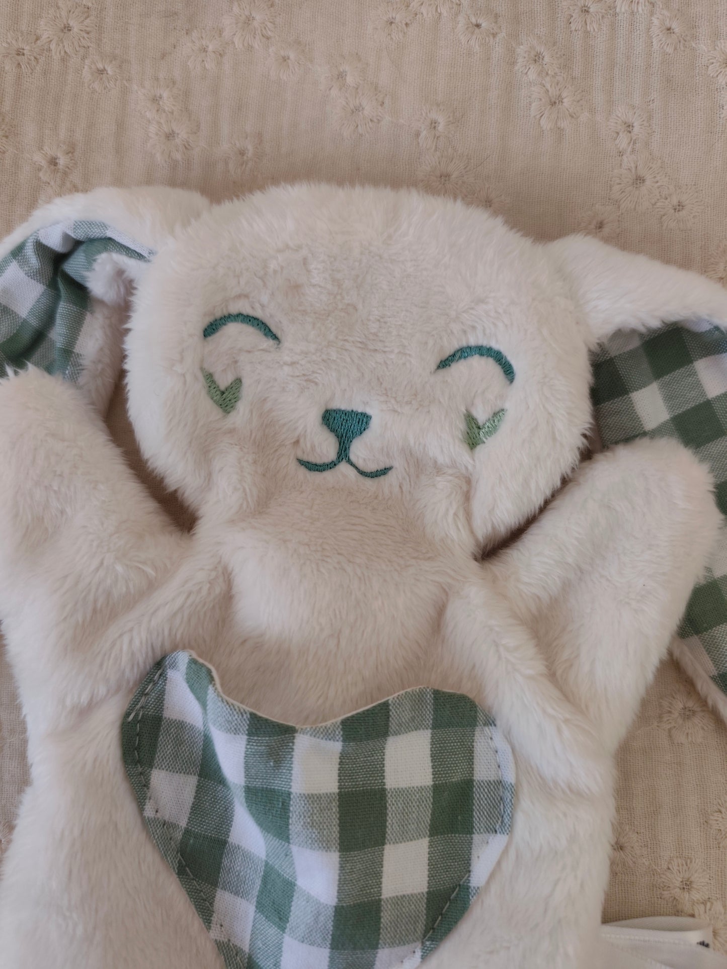 Doudou plat lapin vichy vert eucalyptus