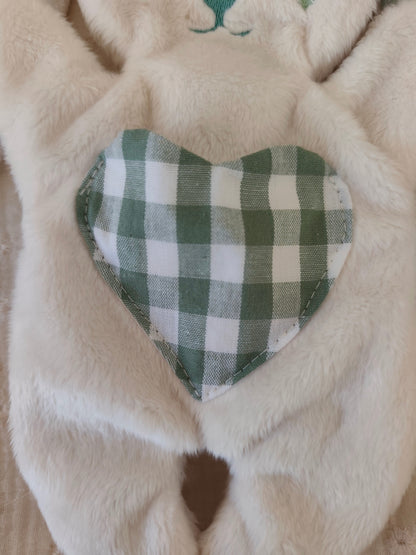 Doudou plat lapin vichy vert eucalyptus