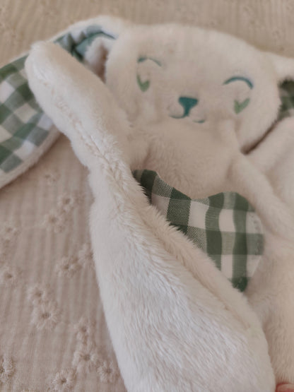 Doudou plat lapin vichy vert eucalyptus