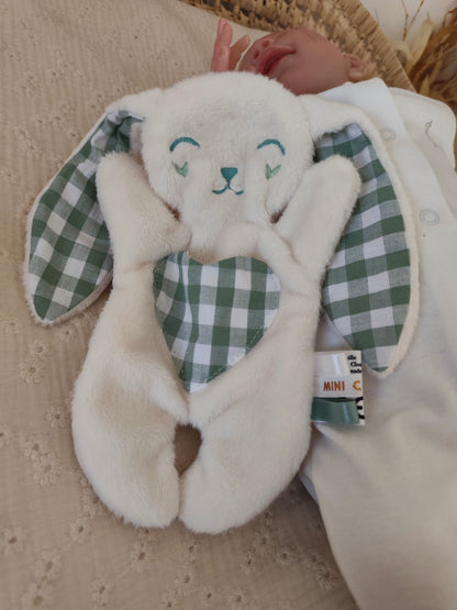 Doudou plat lapin vichy vert eucalyptus