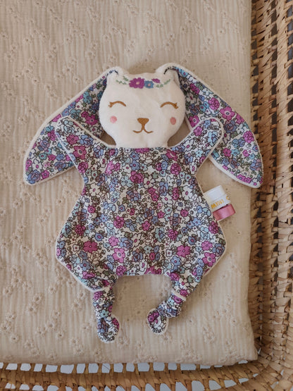 Mini doudou lapin FLEUR PARME