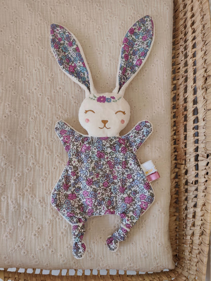 Mini doudou lapin FLEUR PARME