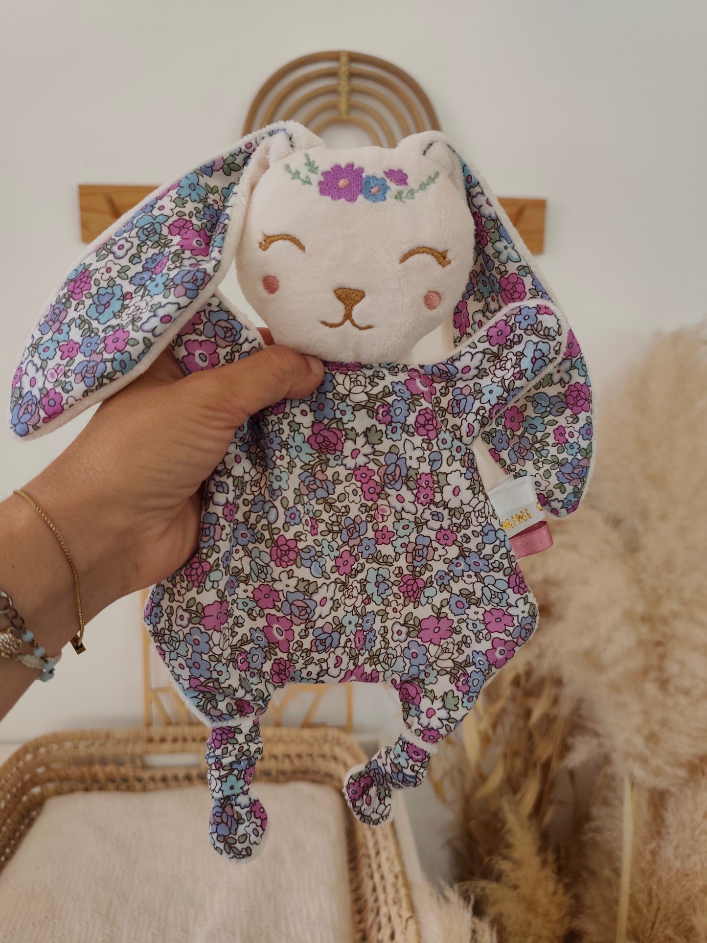 Mini doudou lapin FLEUR PARME