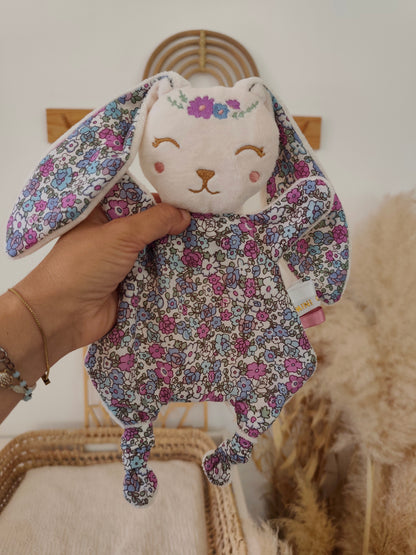 Mini doudou lapin FLEUR PARME