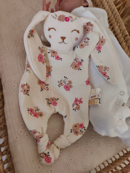 Grand doudou lapin BRITISH fleurs roses