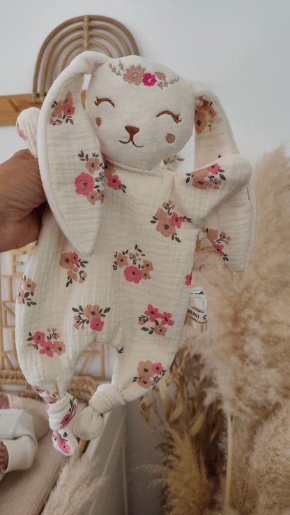 Grand doudou lapin BRITISH fleurs roses